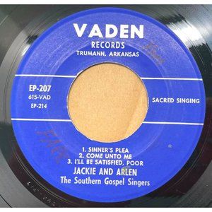 Jackie and Arlen Sinner's Plea Hillbilly Gospel 45 Record Vaden 207 EP